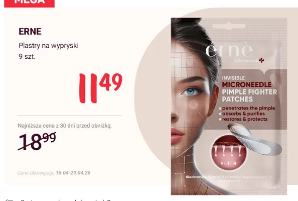 Plastry na wypryski Erne Invisible Microneedle Pimple Fighter Patches promocja w Rossmann