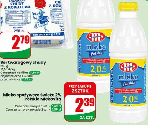 Mleko spożywcze świeże 2% Polskie Mlekovita promocja w Dino