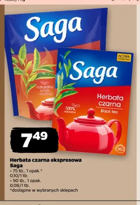 Herbata czarna ekspresowa Saga 75 torebek promocja w Netto