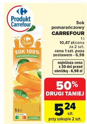 Sok pomarańczowy 100% promocja w Carrefour