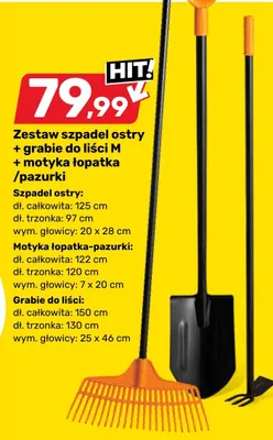 Zestaw szpadel ostry + grabie do liści M + motyka łopatka/pazurki promocja w Bricomarche