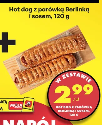 Hot dog z parówką Berlinką i sosem promocja w Biedronka