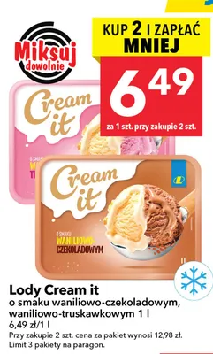 Lody Cream it o smaku waniliowo-czekoladowym, waniliowo-truskawkowym promocja w LEWIATAN