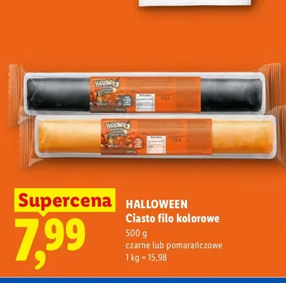 Ciasto filo kolorowe pomarańczowe Halloween promocja w Lidl