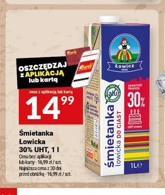 Śmietanka UHT Łowicka 30% promocja w Twój Market