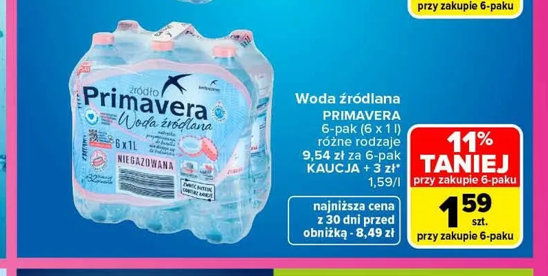Woda źródlana Primavera promocja w Carrefour