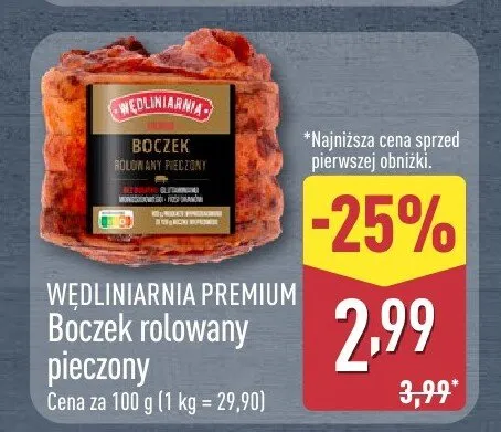 Boczek rolowany pieczony Wędliniarnia Premium promocja w Aldi