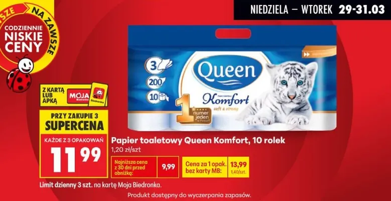 Papier toaletowy Komfort, 10 rolek promocja w Biedronka