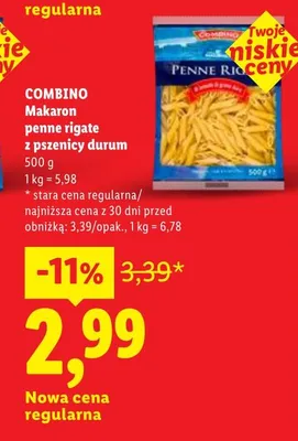 Makaron penne rigate z pszenicy durum Combino promocja w Lidl