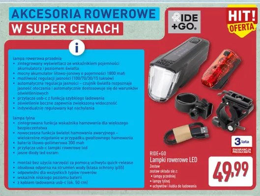 Lampki rowerowe LED Ride+Go promocja w Aldi