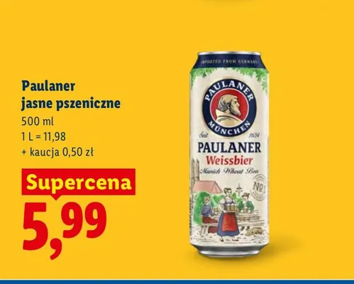 Piwo Paulaner Weissbier jasne pszeniczne promocja w Lidl