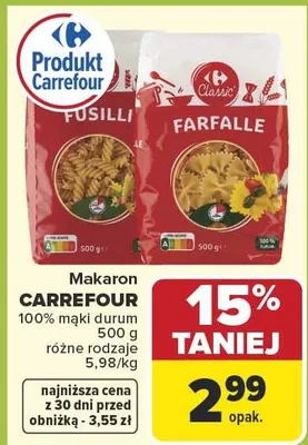Makaron fusilli 100% mąki durum promocja w Carrefour