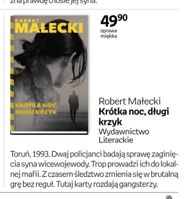 Książka Krótka noc, długi krzyk Robert Małecki promocja w Empik