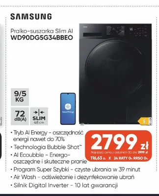 Pralko-suszarka Slim Ai Samsung WD90DG5G34BBEO promocja w Max Elektro