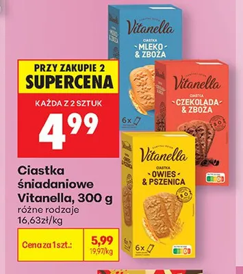 Ciastka śniadaniowe Owsiane & Pszenica Vitanella promocja w Biedronka