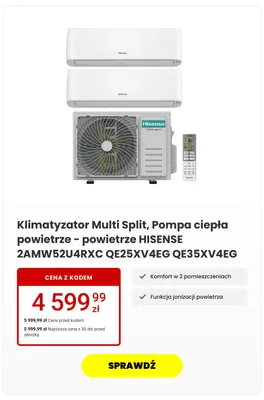 Klimatyzator Multi Split Pompa ciepła powietrze-powietrze Hisense promocja w Media Expert