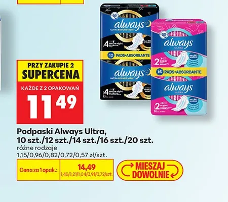 Podpaski Always Ultra promocja w Biedronka