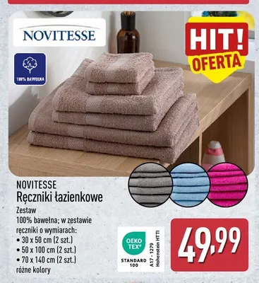 Ręczniki łazienkowe Novitesse promocja w Aldi