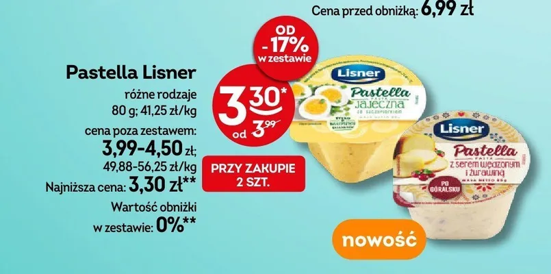 Pasta z serem wędzonym i żurawiną Pastella Lisner promocja w Żabka
