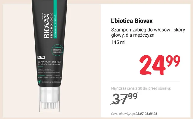 Szampon-zabieg do włosów i skóry głowy L'biotica Biovax dla mężczyzn promocja w Rossmann