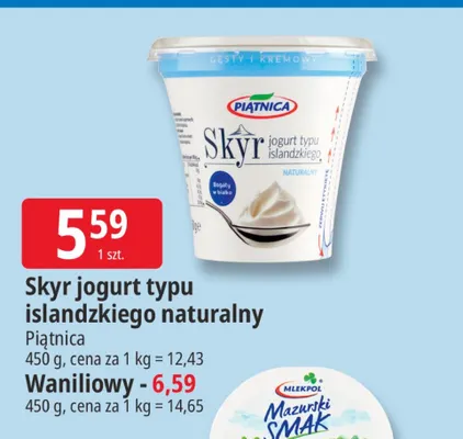 Skyr jogurt typu islandzkiego waniliowy Piątnica promocja w Leclerc