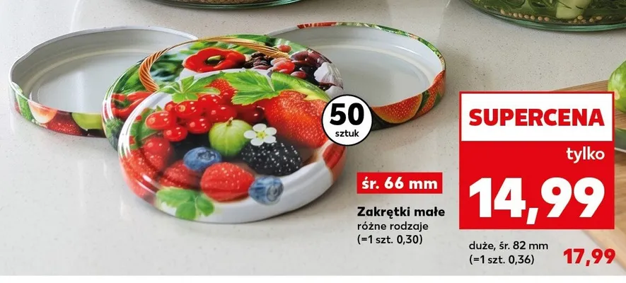 Zakrętki małe śr. 66 mm 50-pak promocja w Kaufland
