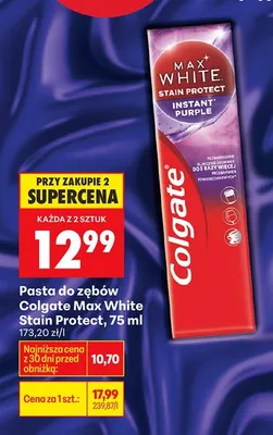 Pasta do zębów Max White Stain Protect Instant Purple promocja w Biedronka
