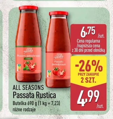 Passata Rustica pomidorowa ALL SEASONS promocja w Aldi