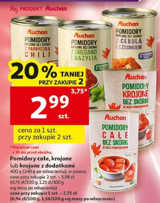 Pomidory całe bez skórki Auchan promocja w Auchan