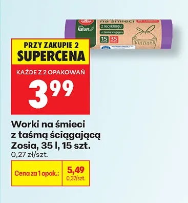Worki na śmieci z taśmą ściągającą Zosia promocja w Biedronka