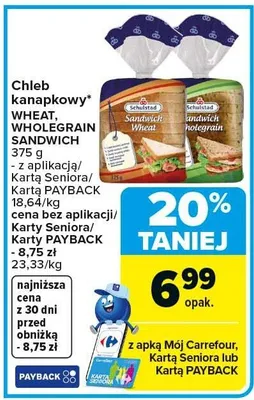 Chleb kanapkowy wheat, wholegrain sandwich promocja w Carrefour Market
