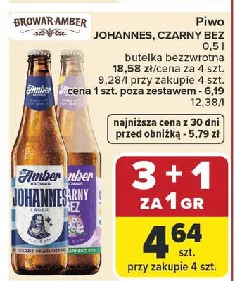 Piwo Johannes lager butelka bezwrotna promocja w Carrefour