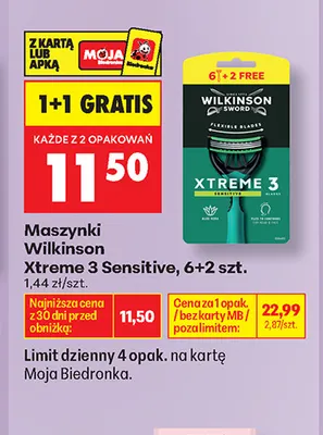 Maszynki Wilkinson Xtreme 3 Sensitive 8-pak promocja w Biedronka