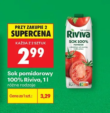 Sok pomidorowy 100% Riviva promocja w Biedronka
