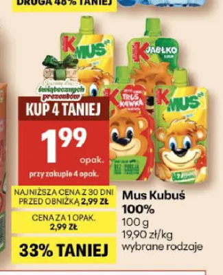 Mus Kubuś 100% promocja w Delikatesy Centrum
