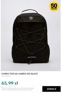 Plecak Umbro ESS Black promocja w 50 style