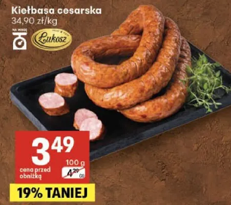 Kiełbasa cesarska Łukosz promocja w Delikatesy Centrum