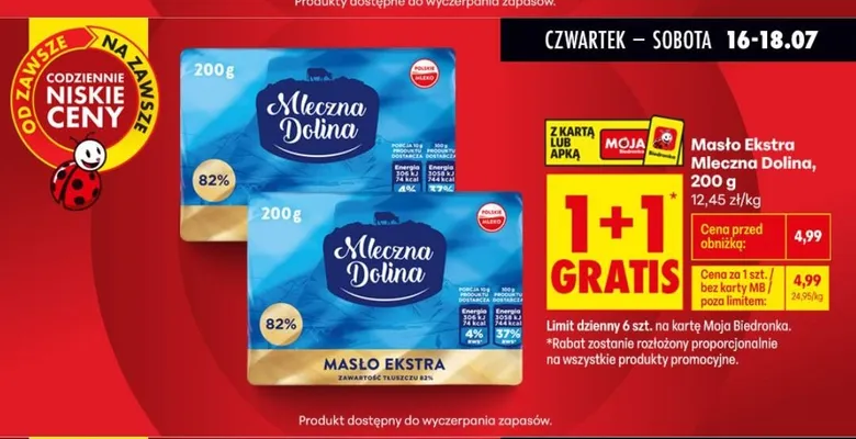 Masło Ekstra Mleczna Dolina promocja w Biedronka