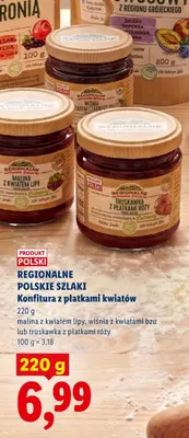 Konfitura z płatkami kwiatów malina z kwiatem lipy Regionalne Polskie Szlaki promocja w Lidl