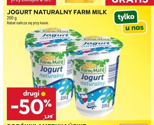 Jogurt naturalny Farm Milk promocja w Stokrotka
