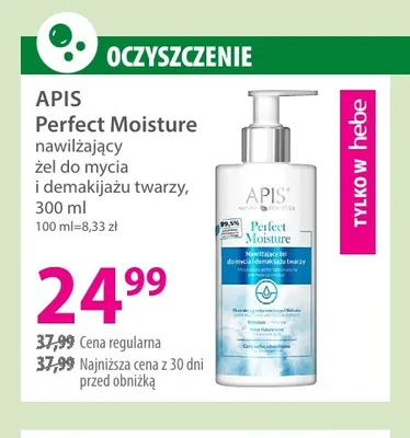 Nawilżający żel do mycia i demakijażu twarzy Perfect Moisture Apis promocja w Hebe