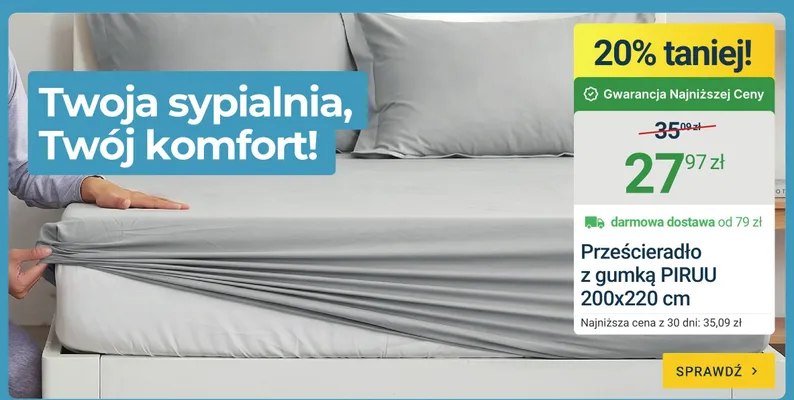 Prześcieradło z gumką PIRUU 200x220cm promocja w ERLI