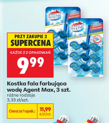 Kostka do WC fala farbująca wodę Agent Max Citrus Twist 3-pak promocja w Biedronka