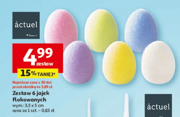Zestaw 6 jajek flokowanych wym.: 3,5 x 5 cm cena za 1 szt. - 0,83 zł promocja w Auchan