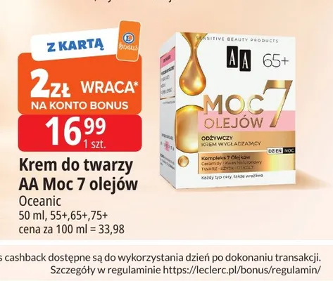 Krem do twarzy AA Moc 7 olejów 65+ promocja w Leclerc