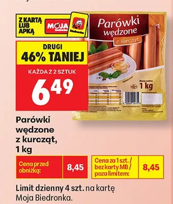 Parówki wędzone z kurcząt Kraina Wędlin promocja w Biedronka