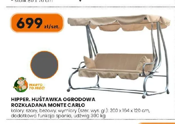 Huśtawka ogrodowa rozkładana Monte Carlo Hipper promocja w HIPPER.pl