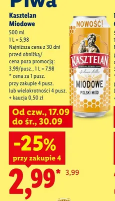 Piwo Kasztelan Miodowe promocja w Lidl