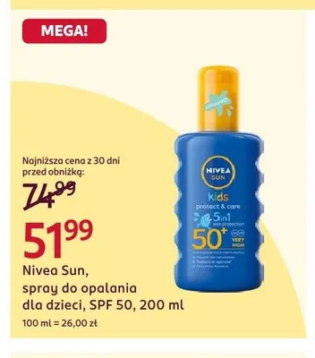 Spray do opalania dla dzieci Nivea Sun Kids SPF 50 promocja w Rossmann