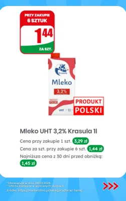 Mleko UHT 3,2% promocja w Dino